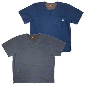 Carhartt Large Scrub Top Shirts Rip Stop Men’s Lot of 2 Blue Gray Double Pockets